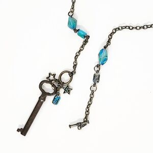 Bronze Antique Key Charm Necklace, Authentic Key, Beaded
